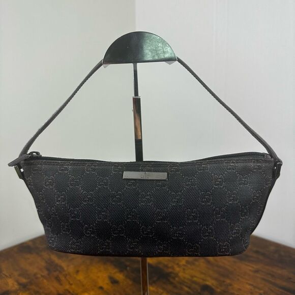 Gucci GG Monogram Brown Canvas Boat Pochette Bag Vintage - Picture 1 of 16